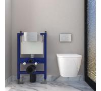 Bathroom Square Rimless Wall Hung Toilet UF Soft Close Seat with 0.82M Concealed Cistern Frame Short Projection WC Pan White Ceramic-34201