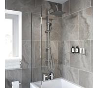 Bathroom Square Shower Mixer Waterfall Tap Kit Riser Rail Hose Chrome Twin Heads