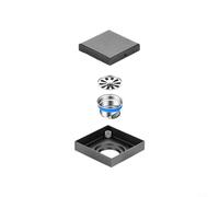 Bathroom Stainless Steel Floor Drain Square Shape with Dual Filter Strainer and Gravity Lever Principle for Smooth Drainage (Black 10 * 10)