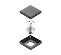 Bathroom Stainless Steel Floor Drain Square Shape with Dual Filter Strainer and Gravity Lever Principle for Smooth Drainage (Black 12 * 12)