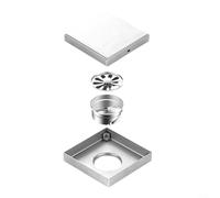 Bathroom Stainless Steel Floor Drain Square Shape with Dual Filter Strainer and Gravity Lever Principle for Smooth Drainage (White 15 * 15)