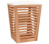 Bathroom Stool Solid Walnut Wood with Storage Space 40.5 x 40.5 x 56 cm, Laundry Basket with Lid, Storage Basket for Bathroom and Bedroom, Space-Saving and Stable
