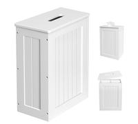 Bathroom Storage Box with Lid White, Wooden Toilet Roll Storage Unit for Cleaning Products, Toilet Roll & More, Shaker Slimline Toilet Roll Paper Cabinet - H 35cm W 27cm D 14cm