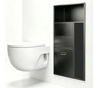 Bathroom Storage Cabinet with Built-in Toilet Paper Holder, Brush & Trash Bin, Wall-Mounted Space-Saving Organizer for Bathroom Remodeling, White, 67x40x14cm