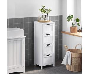 Bathroom Storage Cupboard Storage Cabinet Standing Wooden With 4 Drawers 30 X 30 X 82Cm White