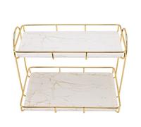 Bathroom Storage Rack Gold White 2 Tier Makeup Shelf Humanized Structure Non-Slip Counter Organizer (small)