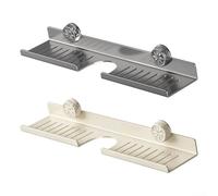 Bathroom Storage Rack with Walnut and Metal for Space-Saving Installation Suction Cup Carbon Steel Shelf Open-Grid Design 15.7 Inches for Sink Organizer Modern Farmhouse Decor(60cm grey)