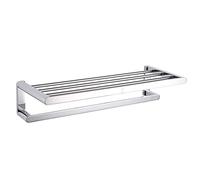 Bathroom Storage Shelf Double Towel Rack with Shelf, 2-Tier Wall Mounted Multifunction Shower Towel Holder Brass for Bathroom Hotel,Chrome/Chrome