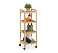 Bathroom Storage Shelf Wooden Rack Freestanding Kitchen Shelving Unit Wheels
