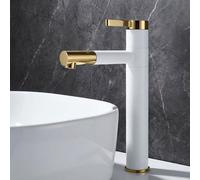 Bathroom Tall Basin Mixer Tap White Base Gold Finished