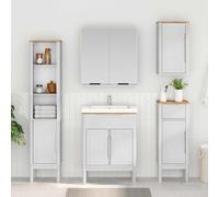 Bathroom Tall Cabinet White Solid Pine Wood 35x30x160cm Wall-Mounted Adjustable