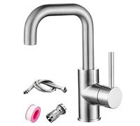 Bathroom Tap, Bathroom Faucet, Stainless Steel Hot and Cold Water Tap with 2 Hose, Rotatable, Practical & Easy to Install for Home, Sink Faucet
