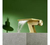 Bathroom Tap Waterfall Brushed Gold Deck Mount Taps for Bathroom Basin Rotary Switch Hot and Cold