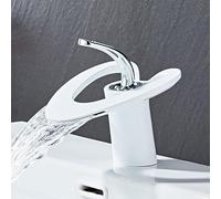 Bathroom Taps Mixer Waterfall, Heart Hollow Waterfall Basin Taps, Modern Single Hole Bathroom Basin Mixer Tap,White+Silver