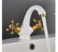 Bathroom Taps,Traditional Monobloc Basin Mixer Tap Vintage White Dual Cross Handle Bathroom Faucet,Bathtub Cold Heat Water-Tap,Plating Golden Handle Vessel Faucet