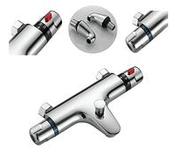 Bathroom Thermostatic Bath Shower Mixer Taps Chrome Valve Bar Tap, Modern Bathroom Taps Deck Mounted, Anti Scald Tap with Bath Filler Spout, Solid Brass Reliable