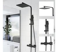 Bathroom Thermostatic Mixer Shower Set Square Black Twin Head Exposed Valve