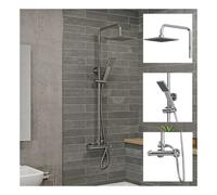 Bathroom Thermostatic Mixer Shower Set Square Chrome Twin Head Exposed Valve