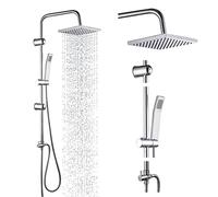 Bathroom Thermostatic Shower Mixer Set, Handheld Shower and with Adjustable 8" Overhead Rainfall Shower Head, Adjustable Height, Twin Head & Body Chrome Plated Set