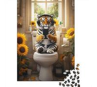 Bathroom Tiger Jigsaw Puzzle 1000 Piece Jigsaw Puzzle 1000pc Jigsaw Puzzle Set Sunflower Scene Paper For Adults Relaxing Focus Home Decor 52x38cm/1000pcs