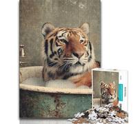 Bathroom Tiger Jigsaws 1000 Pieces for Adults,Challenging Game And Family Play with Fully Interlocking Randomly Shaped Pieces 50x75cm
