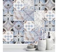 Bathroom Tile Stickers 30CM x 30CM Blue Retro Pattern Stick on Wall Tiles Bathroom Self Adhesive Water Resistant,Heat Resistant Wallpaper PVC Tile,DIY Makeover