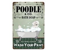 Bathroom Tin Signs Poodle Dog Wash Your Paws Metal Sign Vintage Home Farmhouse Bathroom Wall Decor Funny Bathroom Wall Art Signs 8x12 Inches