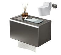 Bathroom Toilet Paper Holder - Bathroom Tissue Organizer | Rust Proof Wall Mount Box, No Roll Aluminum Napkin Dispenser With Shelf, Storage
