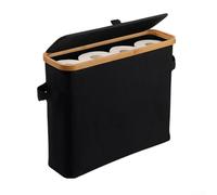 Bathroom Toilet Paper Storage Box with Lid for 12 Rolls Made of Oxford Cloth and Wood Frame Foldable Basket with Ventilated Handle (Is black)
