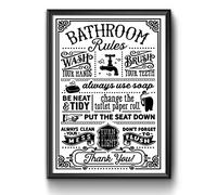 Bathroom Toilet Rules Funny Educational Framed/Unframed Home Student Dorm Wall Art Print Poster Home DŽcor A4 and A3 (A4 Framed - Black Frame)