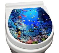 Bathroom Toilet Sticker - 3D Sea Theme Decal, Self Adhesive Waterproof Mural, Oceans Design Removable Vinyl Art, Smooth Surfaces Decoration | Toilet Seat Lid Stickers for Bathroom Wall Decor