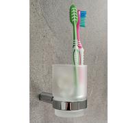 Bathroom Toothbrush Holder Frosted Glass Wall Mount Chrome Mindora Series