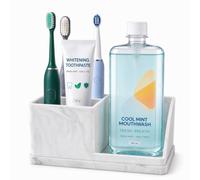 Bathroom Toothbrush Holder, Multi-Compartment Marble Effect Toothpaste Organiser, Countertop Vanity Caddy for Toothbrushes, Mouthwash & Hand Sanitiser, Bathroom Sink Storage Accessory
