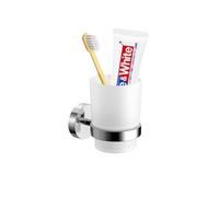 Bathroom Toothbrush Holders Set - Wall Mounted Tooth Brush Holder with Glass Toothpaste Cup, Stainless Steel Toothbrush Caddy Storage for Kids & Adult (Single)