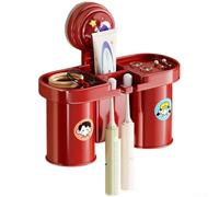 Bathroom Toothbrush Stand Wall Hanging - Vacuum Mount Storage Solution for Electric & Manual Brushes - Easy Clean Removable Tray 21x9x11cm Red White(Red)