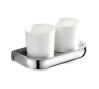 Bathroom Toothbrush Tumbler Holder with Glass Cup Wall Mounted, Brass Bathroom Accessories Double Toothbrush Holder Cup Holder with Two White Ceramic Tumbler for Bathroom,Chrome