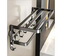 Bathroom Towel Bar 24 in Double Foldable Suction Cup Wall Mounted Towel Bar Organizer with 7 Hooks Bathroom Toilets Verandahs Simple Installation Bathroom Stands No Need to Punch Holes Modern Gray