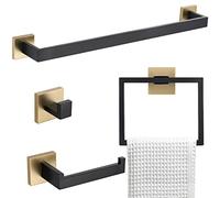 Bathroom Towel Bar Holder Sets Black and Gold 4-Piece Bathroom Hardware Set Stainless Steel Bath Accessories Kit. Wall Mounted,23.6 Inch