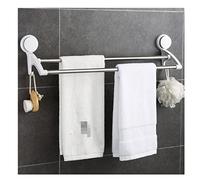 Bathroom Towel Holder Stainless Steel Towel Rack Bathroom Suction Cup With Two Hooks Simple Kitchen Toilet Double Pole No Drilling Bar Compact Bathroom Storage(88cm)