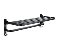 Bathroom Towel Holder Wall Mounted Towel Rail Space Aluminum Foldable Black Shelf Bathroom Rack Accessories Compact Bathroom Storage(59CM)