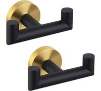Bathroom Towel Hooks Double Door Hook Screw in for Coats Robes Black & Gold | 2 Pack Heavy Duty SUS 304 Stainless Steel Coat Hook for Bathroom Kitchen Hotel Hold Up To 10KG for Keys Clothes Bags