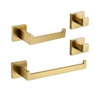 Bathroom Towel Rack Set 4-Pieces Brushed Gold Stainless Steel Square Bathroom Accessory Set Includes Towel Rail, Toilet Paper Holder, Towel Hooks