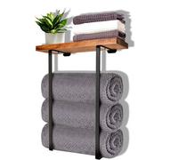 Bathroom Towel Racks Wall Mounted Towel Storage Rack W/ Wooden Shelf Stock