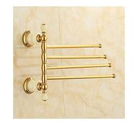 Bathroom Towel Rail - Foldable Movable Rotatable Brass Towel Bar with Toothbrush Cup - Wall Mount Holder with Multiple Bars
