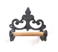 Bathroom Towel Ring Toilet Roll Holder Wall Mounted, Toilet Roll Holder Towel Holder Round Industrial Cast Iron Toilet Paper Holder Towel Rails Wooden Roller Holder, With Screws (Holder)