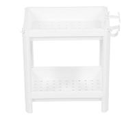Bathroom Tower Shelf Plastic Freestanding Storage Rack Organizer Multifunctional Shelving Unit for Living Room Bedroom Kitchen White (2 Layers)