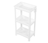 Bathroom Tower Shelf Plastic Freestanding Storage Rack Organizer Multifunctional Shelving Unit for Living Room Bedroom Kitchen White (3 Layers)