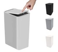 Bathroom Trash Can, 10 Liter/ 2.6 Gallon Slim Kitchen Trash Can with Pop-Up Lid, Combines Pet-Proof Odor-Proof and Quiet Opening/Closing Features for Toilet Bathroom Living Room (Grey)