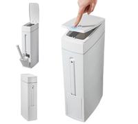 Bathroom Trash Can Set 16.5x8x4.3in 1.2-Gallon Slim Bathroom Bin with Toilet Brush Holder Press-Opening White Rectangular Toilet Trash Can