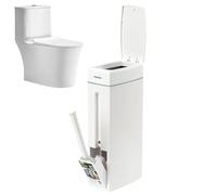Bathroom Trash Can - Trash Can Dust Bin, Narrow Garbage Can Lid | Space Saving Bathroom Trash Can with Toilet Brush, Toilet Brush Combo Save Space Trash Can Lid, Bathroom Accessories for Bathroom